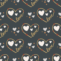 Sacred heart seamless hand drawn pattern. Boho love valentine illustration. Love fashion graphic design.