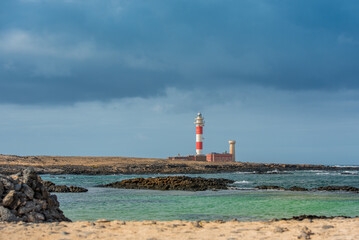 Fototapeta na wymiar Lighthouse Faro el toston, El Cotillo, Fuerteventura, Spain