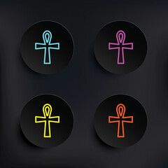 Ankh dark badge color set icon. Simple thin line, outline vector of mythology icons for ui and ux, website or mobile application on dark gradient background