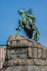 Monument to famous Ukrainian Hetman Bohdan Khmelnitsky (built in 1888) on Sofia square in Kyiv (Kiev), Ukraine. {Inscription: Bohdan Khmelnitsky, 1888}