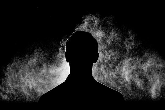 Male silhouette and dust. Black and white composition