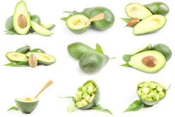 Set of avocados isolated on a white cutout
