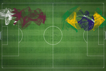 Qatar vs Brazil Soccer Match, national colors, national flags, soccer field, football game, Copy...