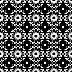 Black, white pattern, geometric wallpaper , seamless texture with flat floral ornament, decorative illustration with simple elemets