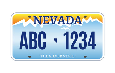 American Nevada car license plate vector registration. Car licence vehicle nevada state numberplate design