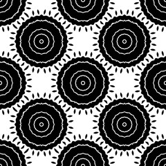 Black, white pattern, geometric wallpaper , seamless texture with flat floral ornament, decorative illustration with simple elemets