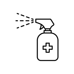Vector Spraying sanitizer bottle icon, disinfectant spray symbol on isolated white background for UI/UX and website.