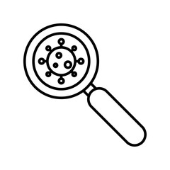 Vector Coronavirus in magnifying glass icon, Covid-19 test, virus research symbol on isolated white background for UI/UX and website.