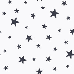 Cute baby boy nursery seamless pattern with black stars on white background. Perfect for fabric, textile, boys fashion. Surface pattern design.