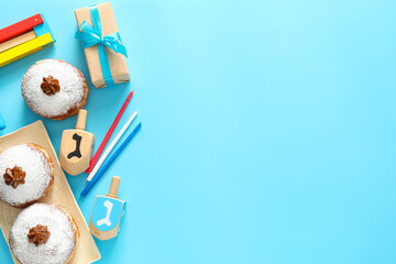 Composition for Hanukkah celebration on color background