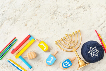 Composition for Hanukkah celebration on white background