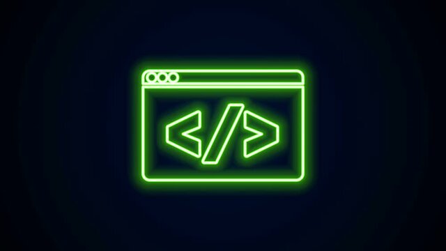 Glowing neon line Web design and front end development icon isolated on black background. 4K Video motion graphic animation.