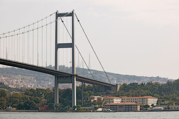 Obraz premium Bosphorus Bridge over Bosphorus Strait. View of the Asian side. City of Istanbul, Turkey.