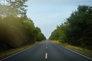 Beautiful view of empty asphalt highway. Road trip
