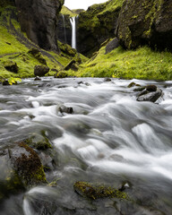 Hidden Kvernufoss waterfall in south Iceland