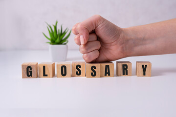 Glossary word made of square letter word on white background