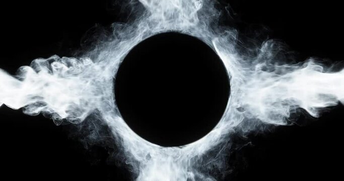 Abstract white smoke building around a circle shape. great for logo or text placement placement. 2 video included for in-out sequence and seamless loop. 3D render