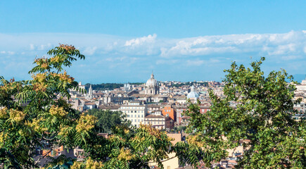Fototapeta na wymiar Panorama over Rome city in Italy, from high angle viewpoint. Architecture and travelling concept.