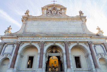 Fototapeta premium Fontana dell'Acqua Paola or the big fountain in Italy Rome. Architecture and travelling concept.