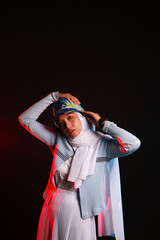 Fashion portrait of young beautiful asian muslim woman with wearing hijab.