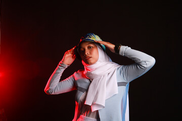 Fashion portrait of young beautiful asian muslim woman with wearing hijab.