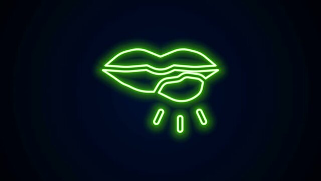 Glowing neon line Herpes lip icon isolated on black background. Herpes simplex virus. Labial infection inflammation symbol. 4K Video motion graphic animation.