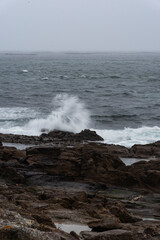 Wave crashing on the rock in the coastline