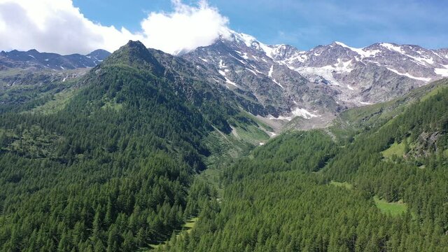 Picturesque highland alpine landscape on Simplon Pass at summer day
