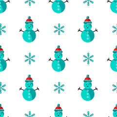 Seamlees pattern with snowman for Merry Christmas and Happy New Year. Vector illustration.