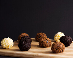 Belgian chocolate truffle on dark background - Brazilian brigadeiro