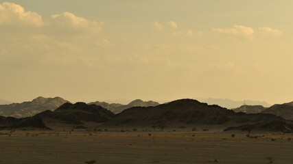 Landscape with mountains at sunset, Saudi Arabia, KSA