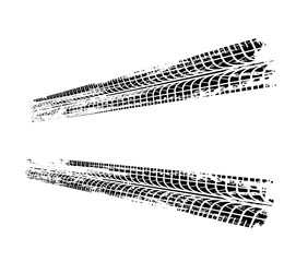 Tire prints, offroad grunge car tyre track isolated vector marks. Bike race, vehicle, transportation dirty wheels trace. Abstract monochrome , graphic texture, automobile or motorbike off road pattern © Vector Tradition