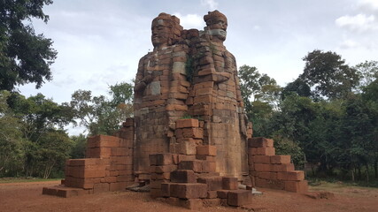 Cambodia. Chaktomuk temple, a unique ancient Buddhist shrine in Cambodia. Preah Vihear city. Kampong Svay province.