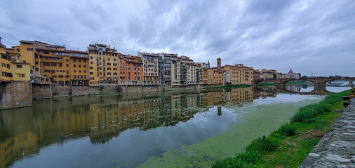 Array of colorful building, Arno river, Florence, Italy.