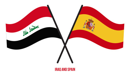 Iraq and Spain Flags Crossed And Waving Flat Style. Official Proportion. Correct Colors.