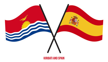 Kiribati and Spain Flags Crossed And Waving Flat Style. Official Proportion. Correct Colors.