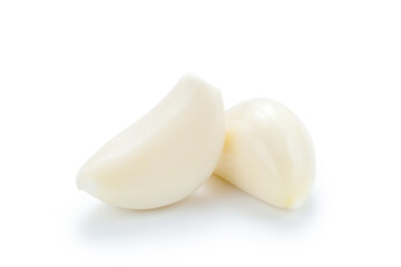 Peeled garlic isolated on white background