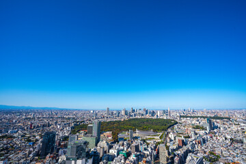Fototapeta premium 【渋谷スカイより・広角撮影】東京都、都市景観/新宿副都心・代々木公園方面