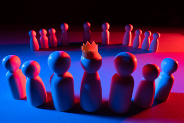 Human resources and corporate hierarchy concept. Man in the crown symbolizes CEO of company....
