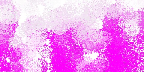 Light purple, pink vector beautiful snowflakes backdrop with flowers.