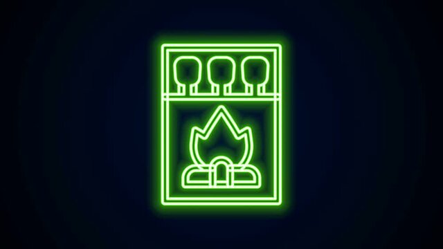 Glowing neon line Open matchbox and matches icon isolated on black background. 4K Video motion graphic animation.
