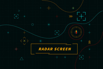 Digital green radar screen. Radar control panel abstract Technology Interface hud on black background vector design.