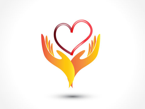 Hands holding a love heart charity concept icon logo
