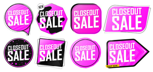 Set Closeout Sale banners, discount tags design template, vector illustration