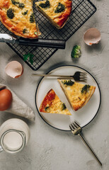 Traditional vegetable quiche with broccoli, eggs and cheese