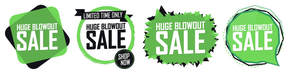 Set Huge Blowout Sale banners, discount tags design template, vector illustration