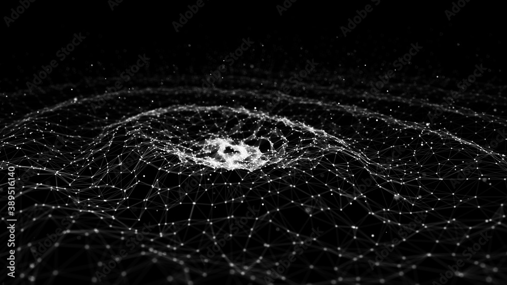 Poster wave of particles. abstract background with a dynamic wave. futuristic wave of black dots. futuristi