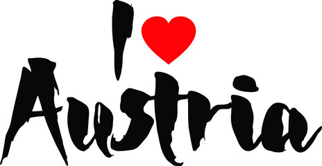 I Love Austria Bold Calligraphy Country Name Black Color Text 
on White Background