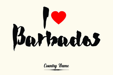  I Love Barbados Bold Calligraphy Country Name Black Color Text 
on Light Yellow Background