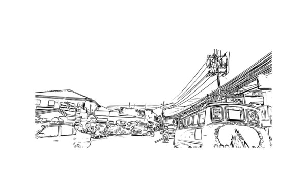 Building view with landmark of Cavite is a province in the Philippines located in the Calabarzon region in Luzon. Hand drawn sketch illustration in vector.